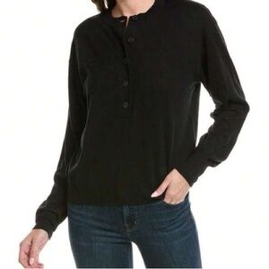 NWT Good American Tissue Weight Cotton Blend Henley Black Sweater Size 2X/3X